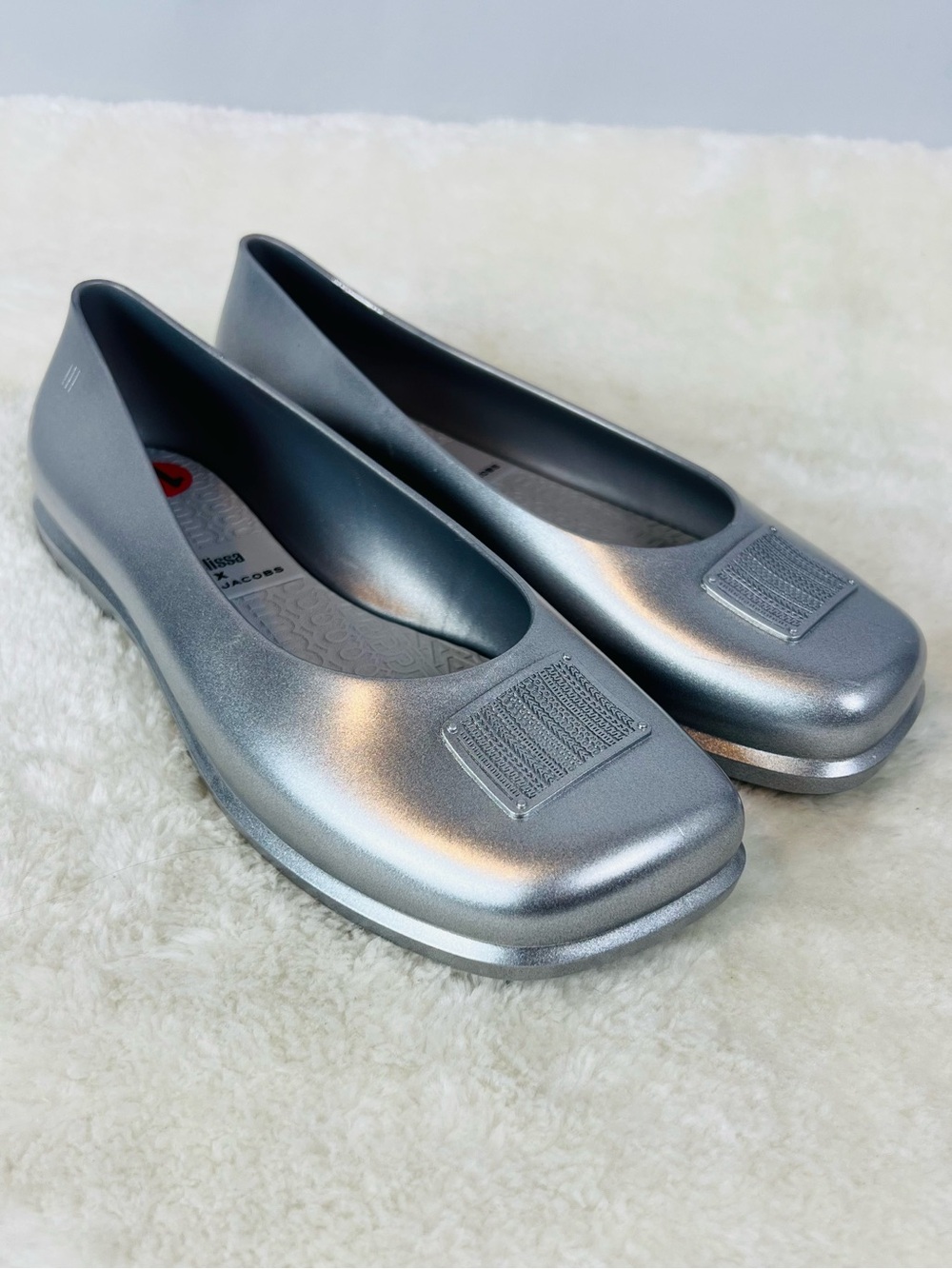 Marc Jacobs x Melissa Metallic Silver Square Toe Flats